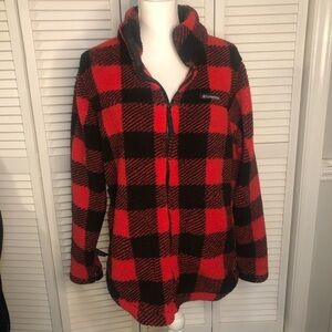 Columbia Red and Black Plaid lightweight fleece jacket Women’s XL